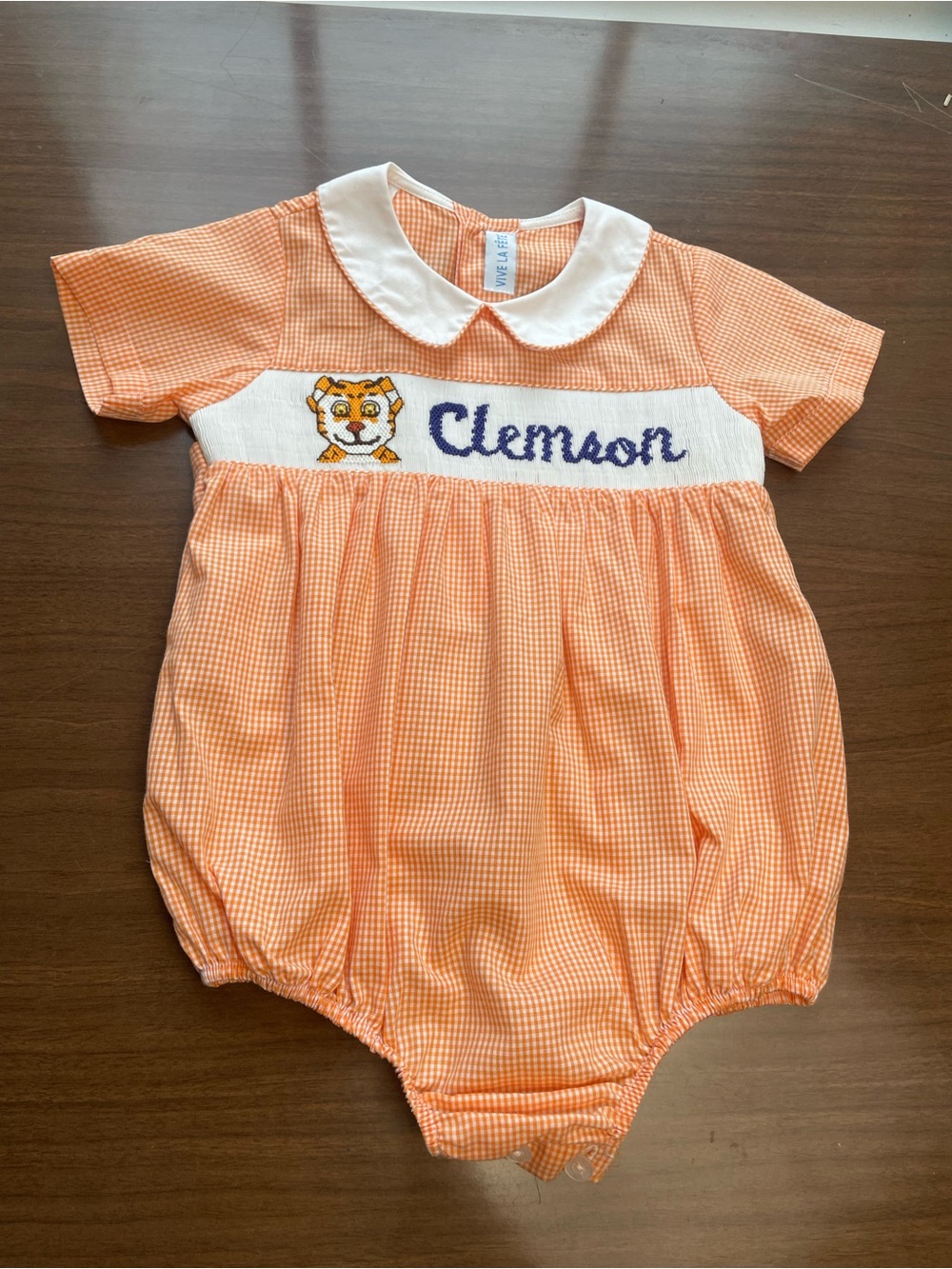 Vive La Fete Clemson Orange Smocked Baby One-Piece
